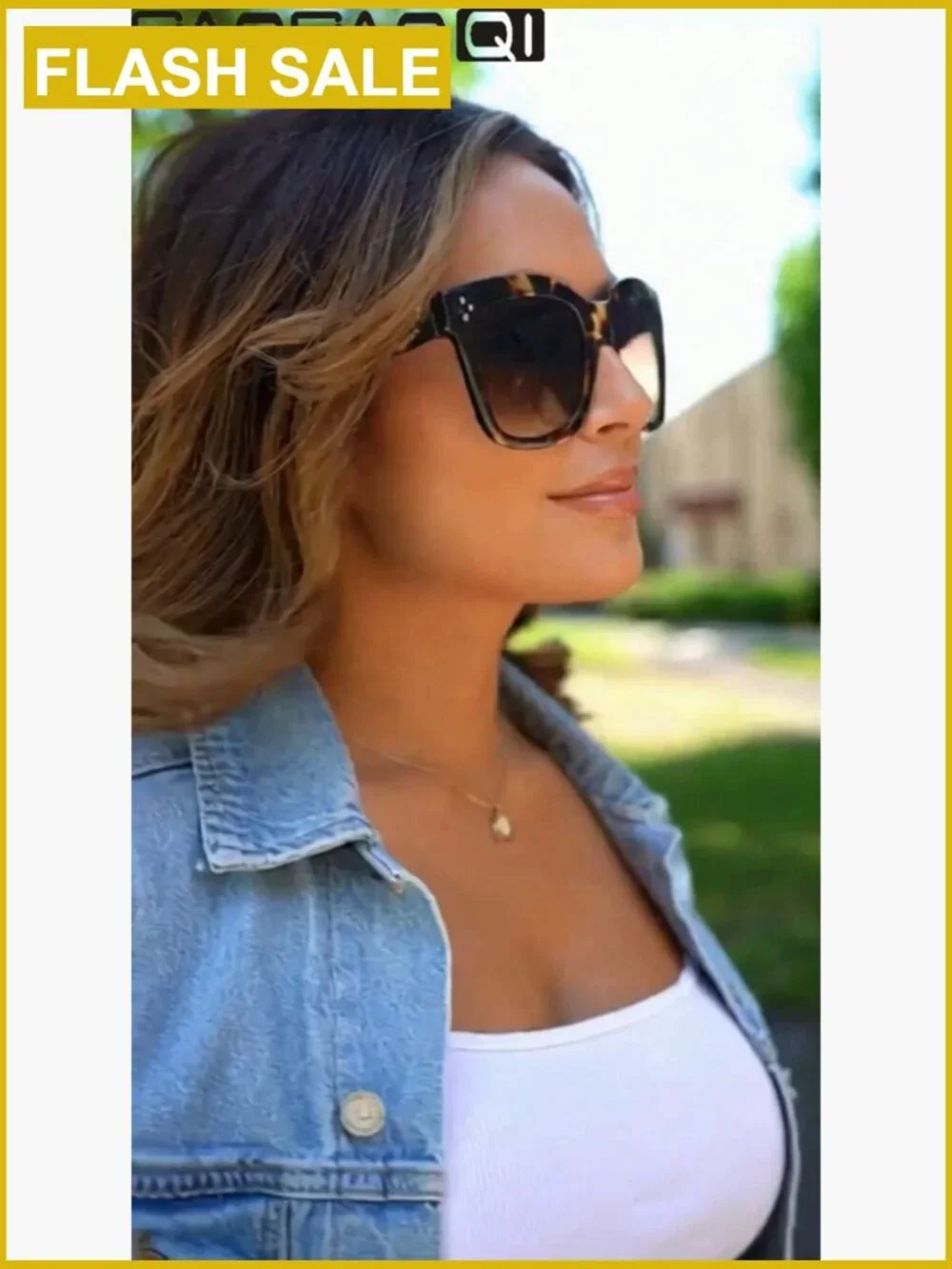 Oversized Square Sunglasses UV400 Flat Lens Retro Wrap Around